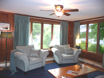 living room with view of water